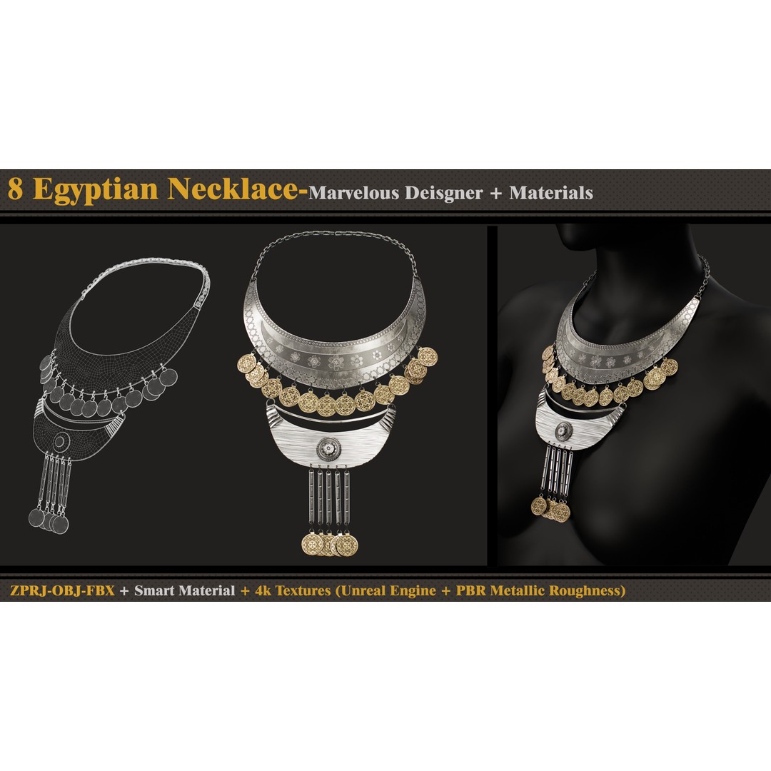 Egyptian Necklace 3D Model – PBR Textures, FBX & OBJ Formats - View 3