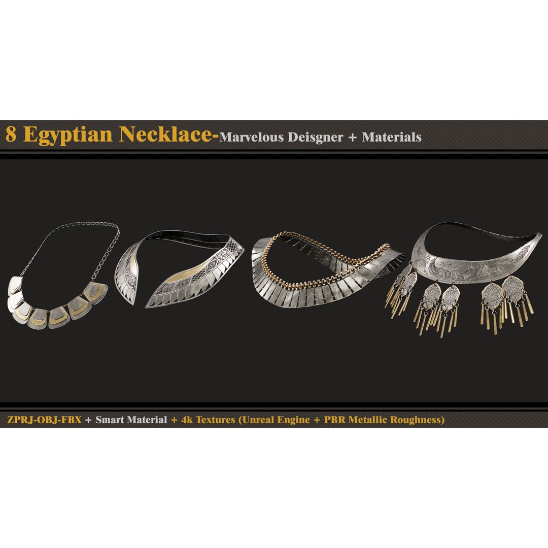 Egyptian Necklace 3D Model – PBR Textures, FBX & OBJ Formats - View 5