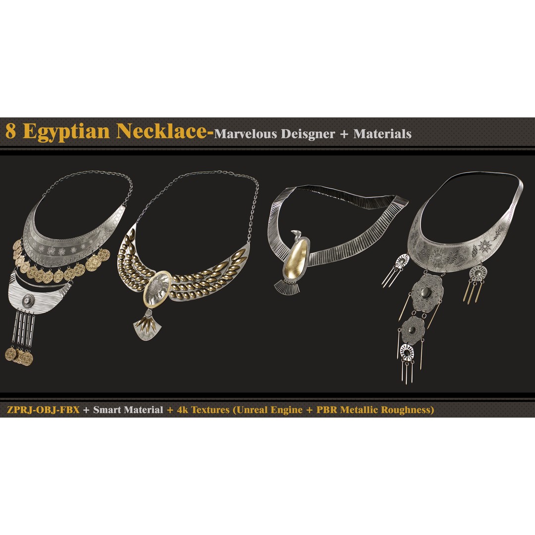 Egyptian Necklace 3D Model – PBR Textures, FBX & OBJ Formats - View 6