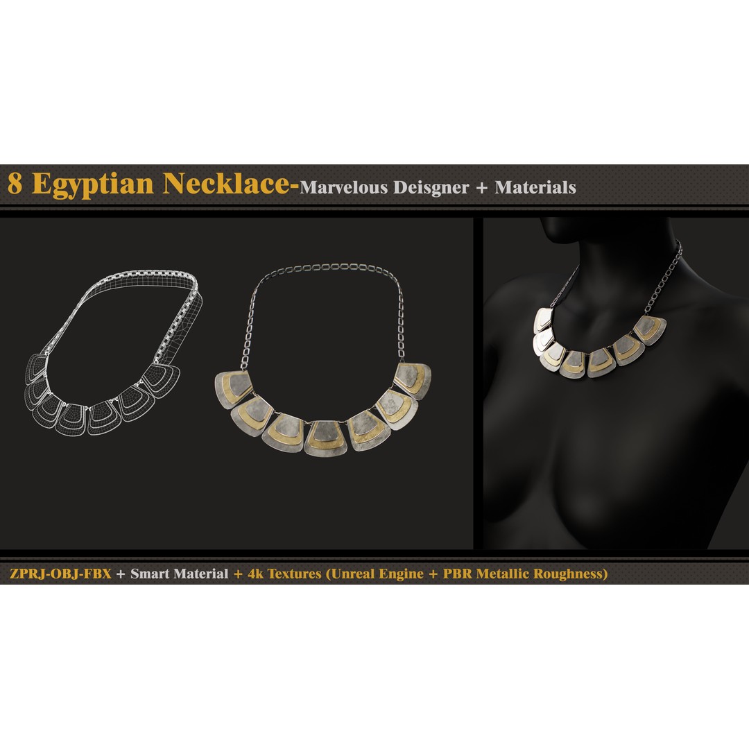Egyptian Necklace 3D Model – PBR Textures, FBX & OBJ Formats - View 8