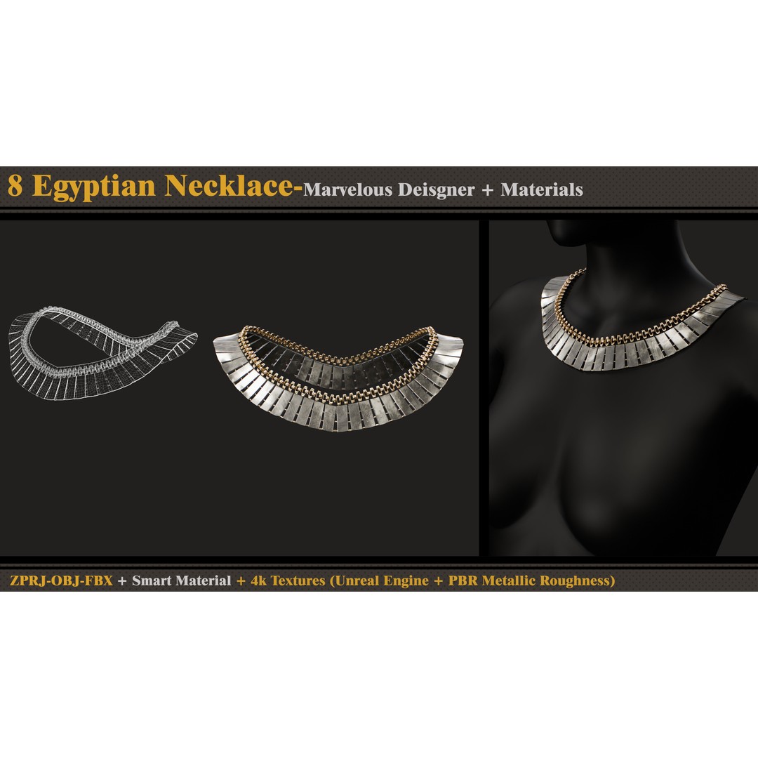 Egyptian Necklace 3D Model – PBR Textures, FBX & OBJ Formats - View 9