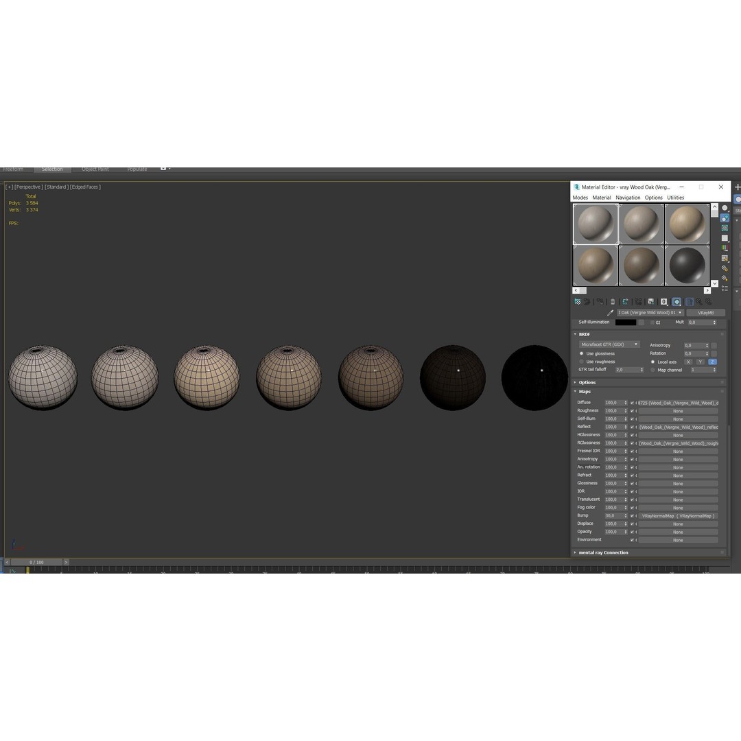 Oak Wood Material 3D Model – 7 Seamless Colors, PBR Textures