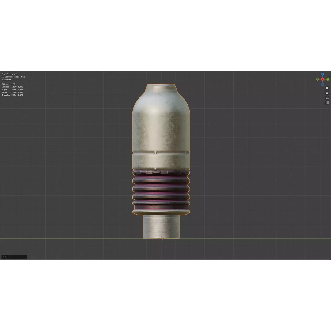 VOG-25 Fragmentation Grenade Launcher Round 3D Model – Low Poly Game Asset, FBX - View 12