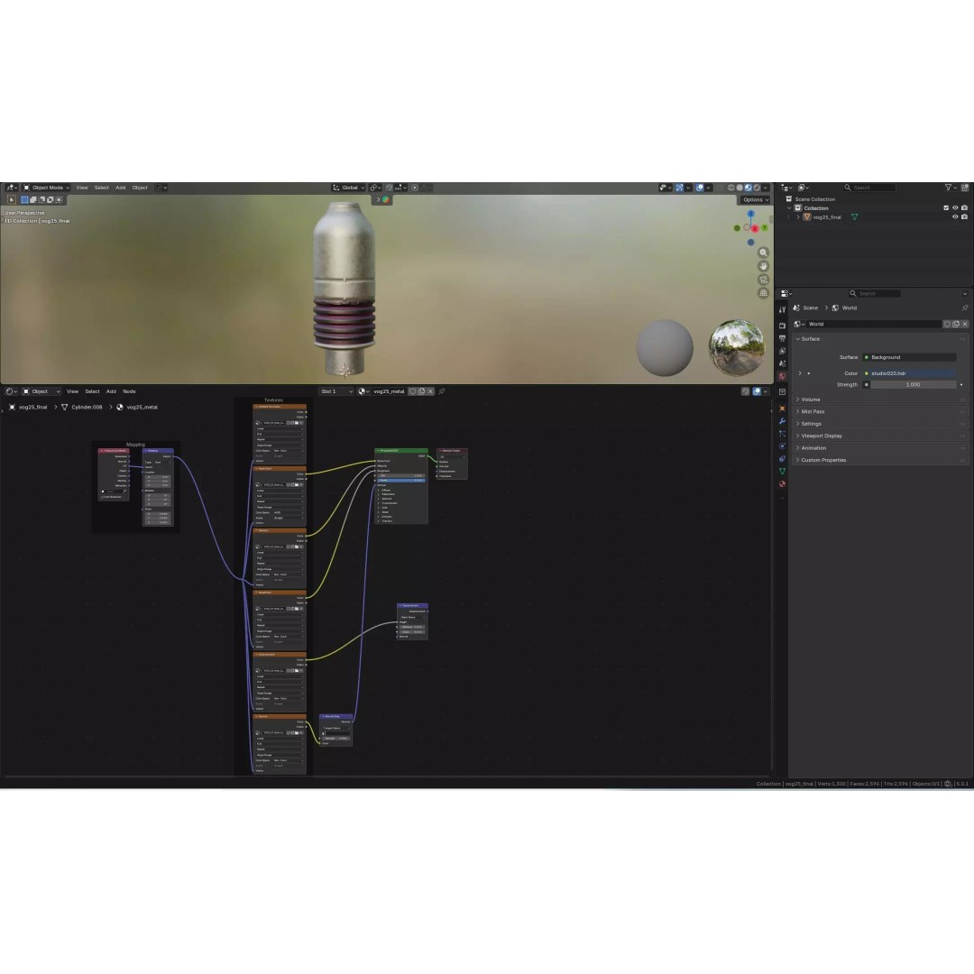 VOG-25 Fragmentation Grenade Launcher Round 3D Model – Low Poly Game Asset, FBX - View 14