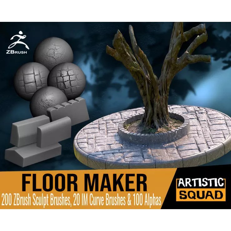 Floor Maker 3D Model – ZBrush Brushes for Pavement and Ground Textures - View 2