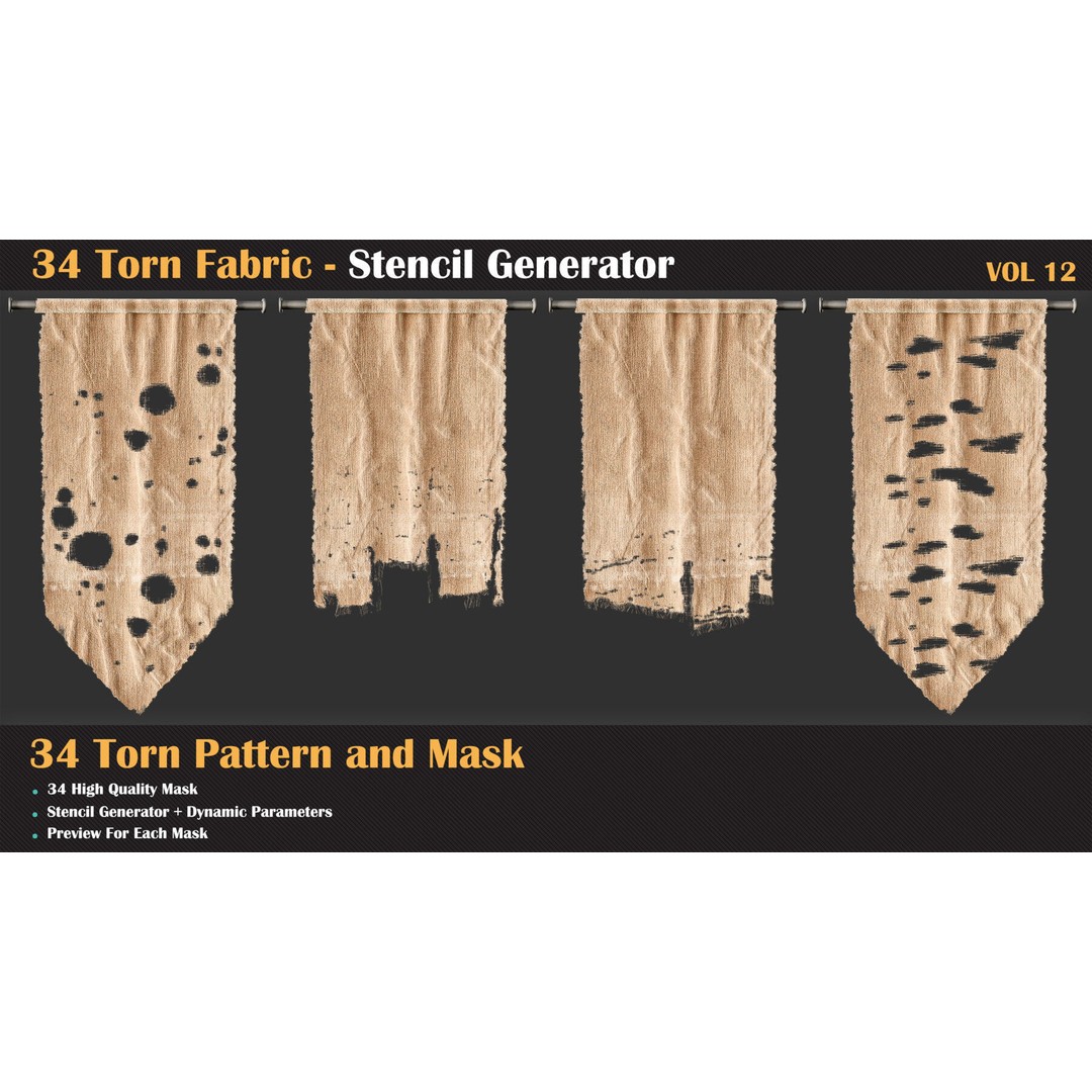 34 Torn Fabric Texture 3D Model – Detailed Stencil Generator, PBR - View 10