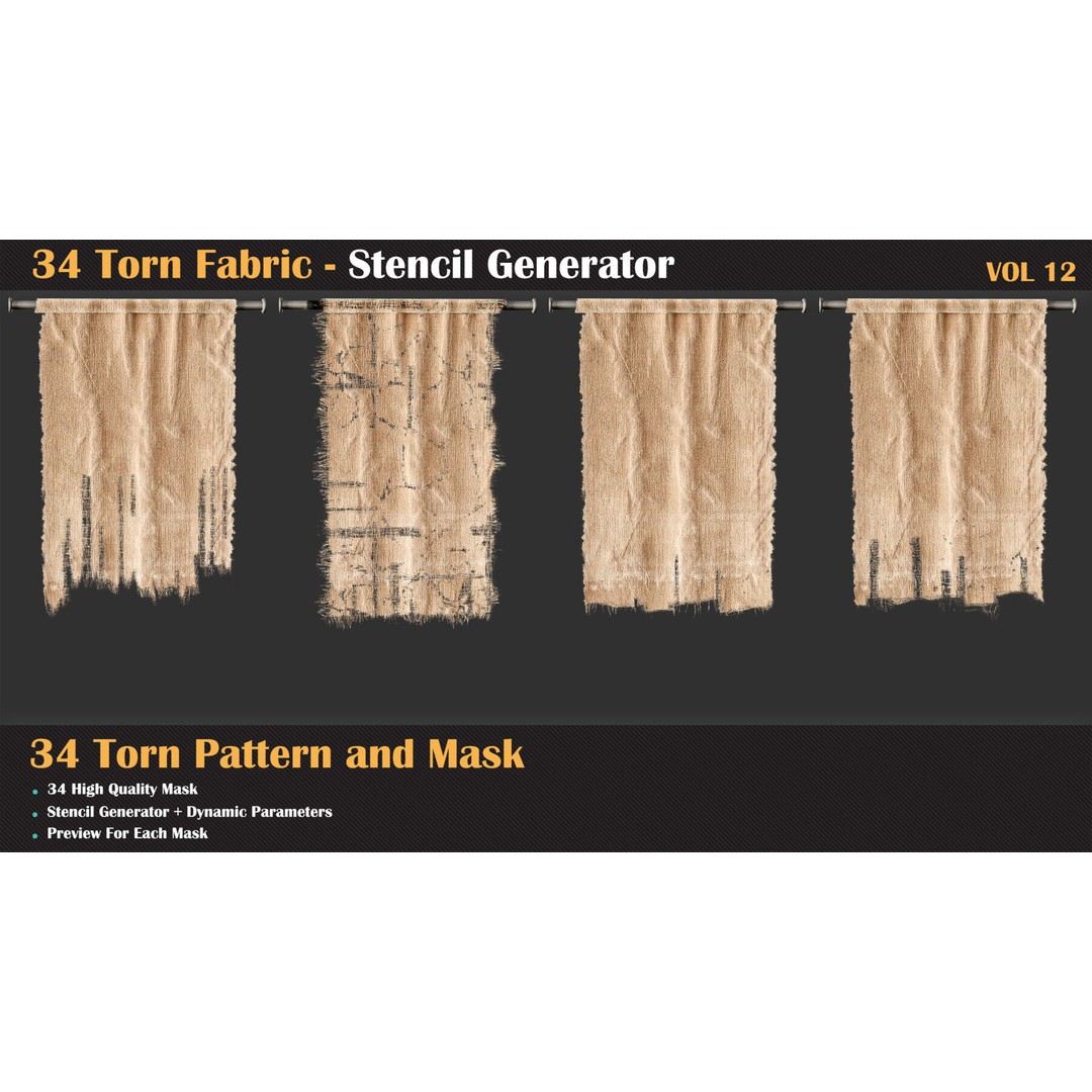 34 Torn Fabric Texture 3D Model – Detailed Stencil Generator, PBR - View 4