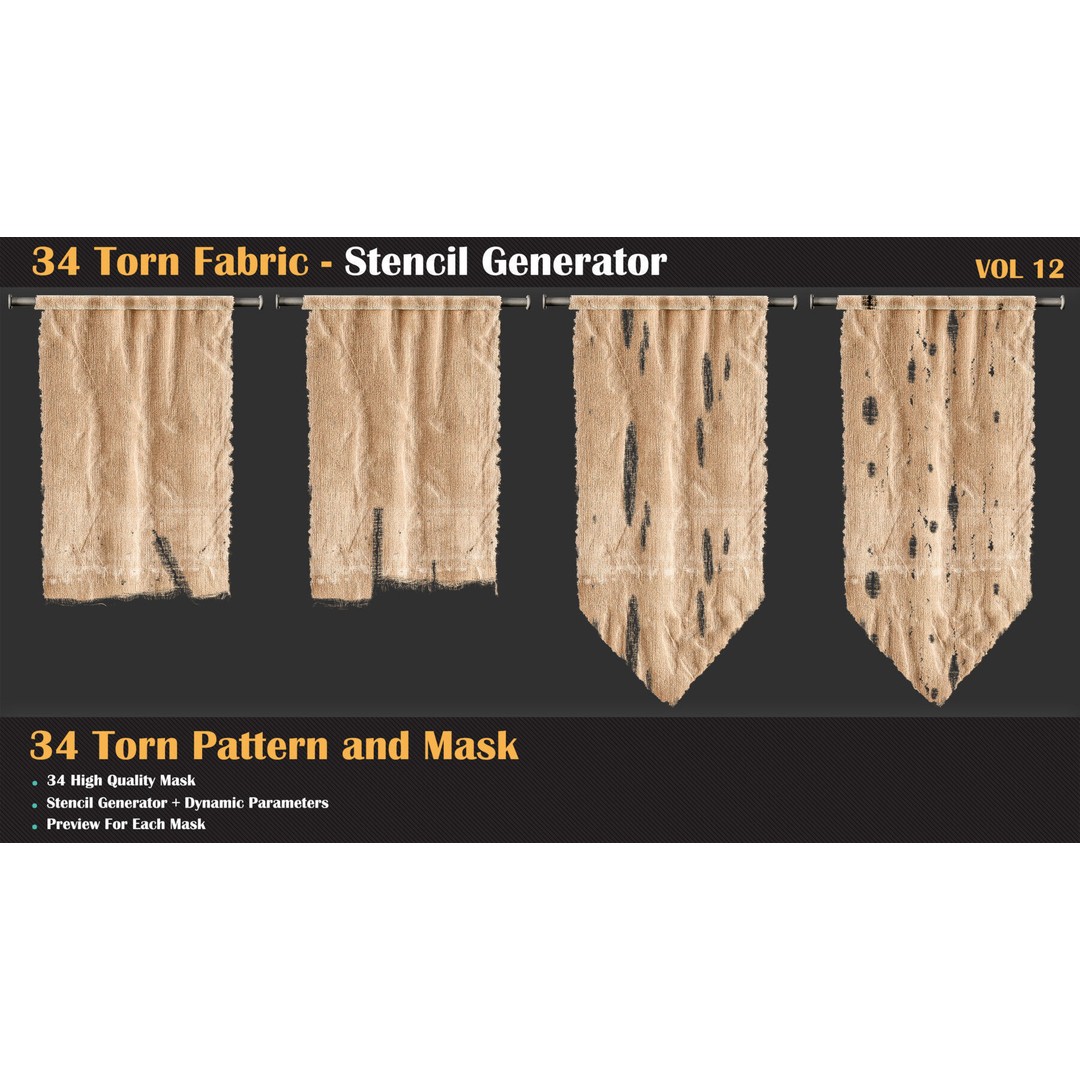 34 Torn Fabric Texture 3D Model – Detailed Stencil Generator, PBR - View 5