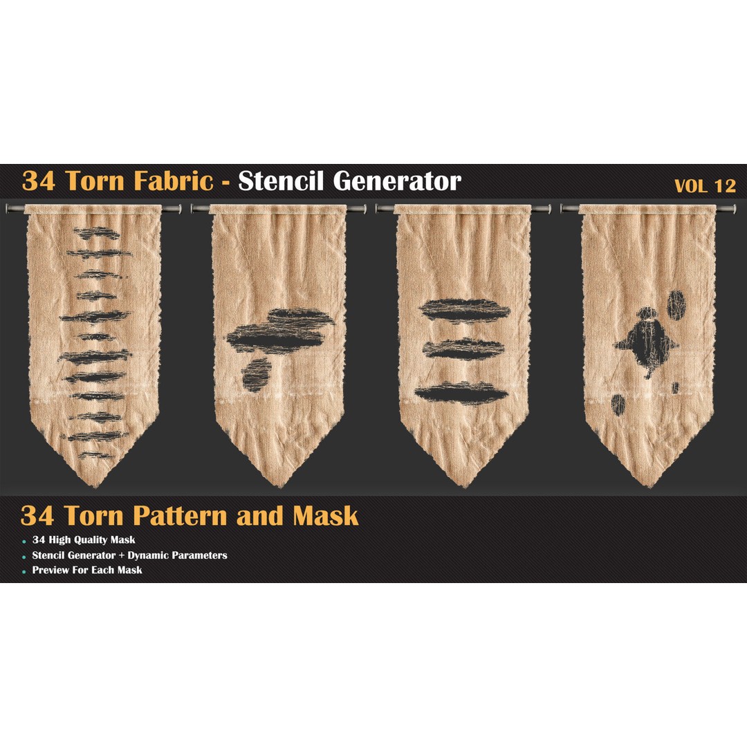 34 Torn Fabric Texture 3D Model – Detailed Stencil Generator, PBR - View 6