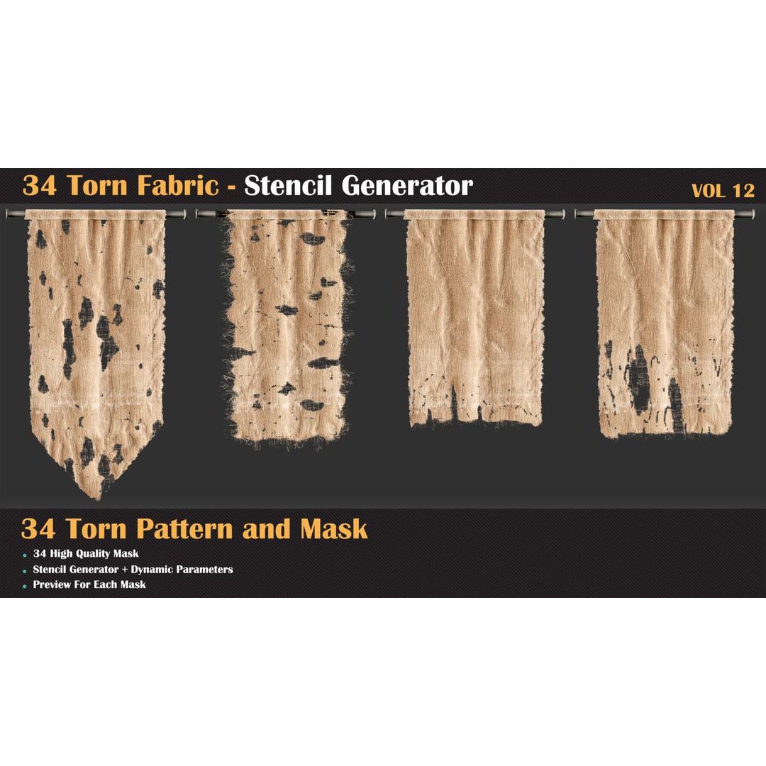 34 Torn Fabric Texture 3D Model – Detailed Stencil Generator, PBR - View 7