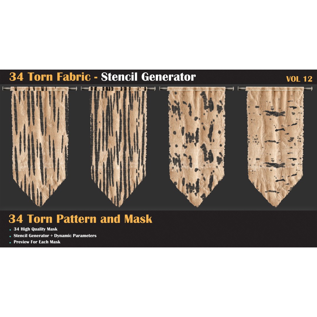 34 Torn Fabric Texture 3D Model – Detailed Stencil Generator, PBR - View 8