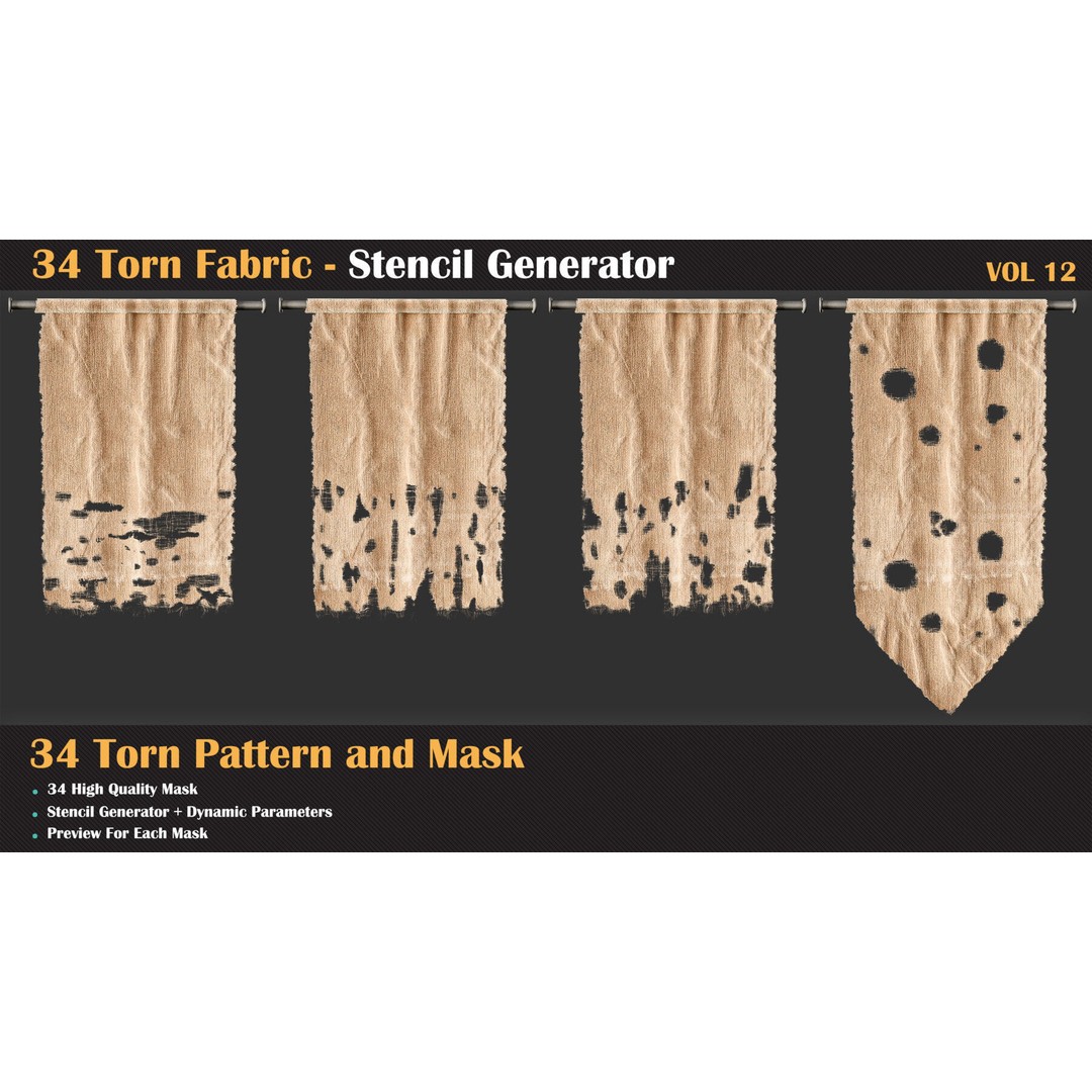 34 Torn Fabric Texture 3D Model – Detailed Stencil Generator, PBR - View 9