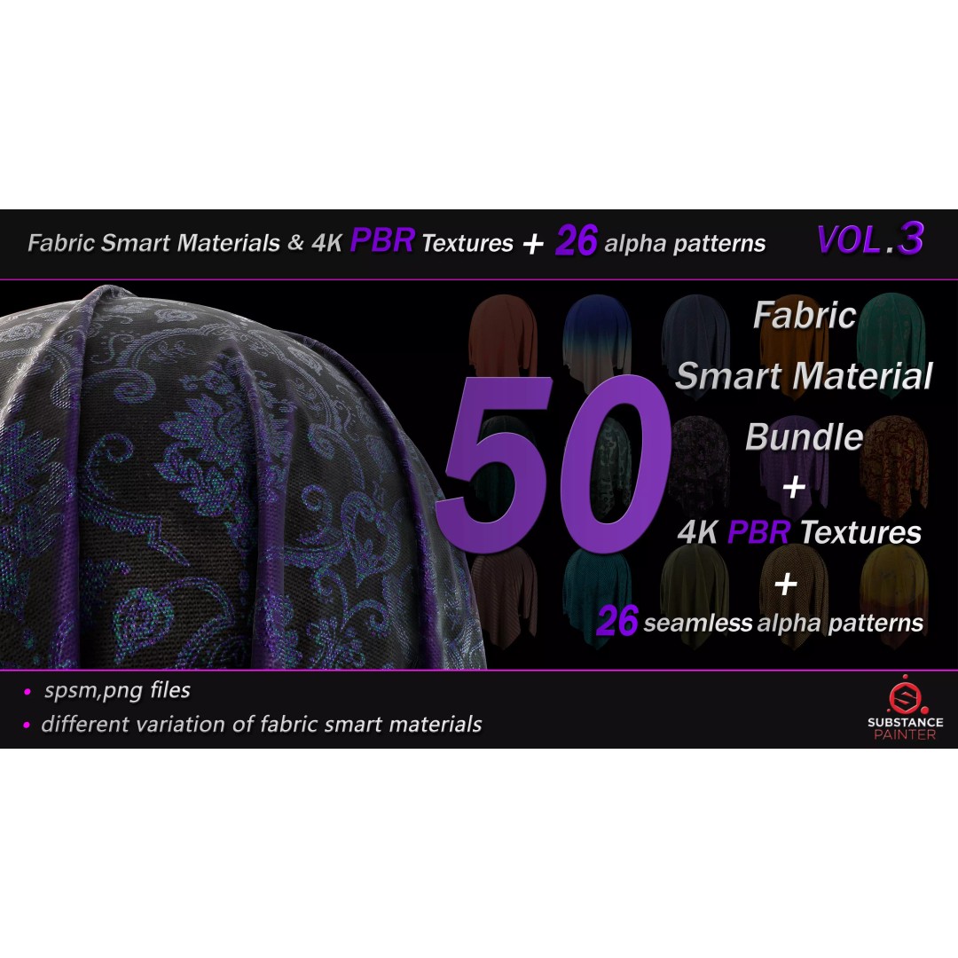 Fabric Smart Material Bundle 3D Model – 50 High-Quality PBR Textures, PNG - View 2