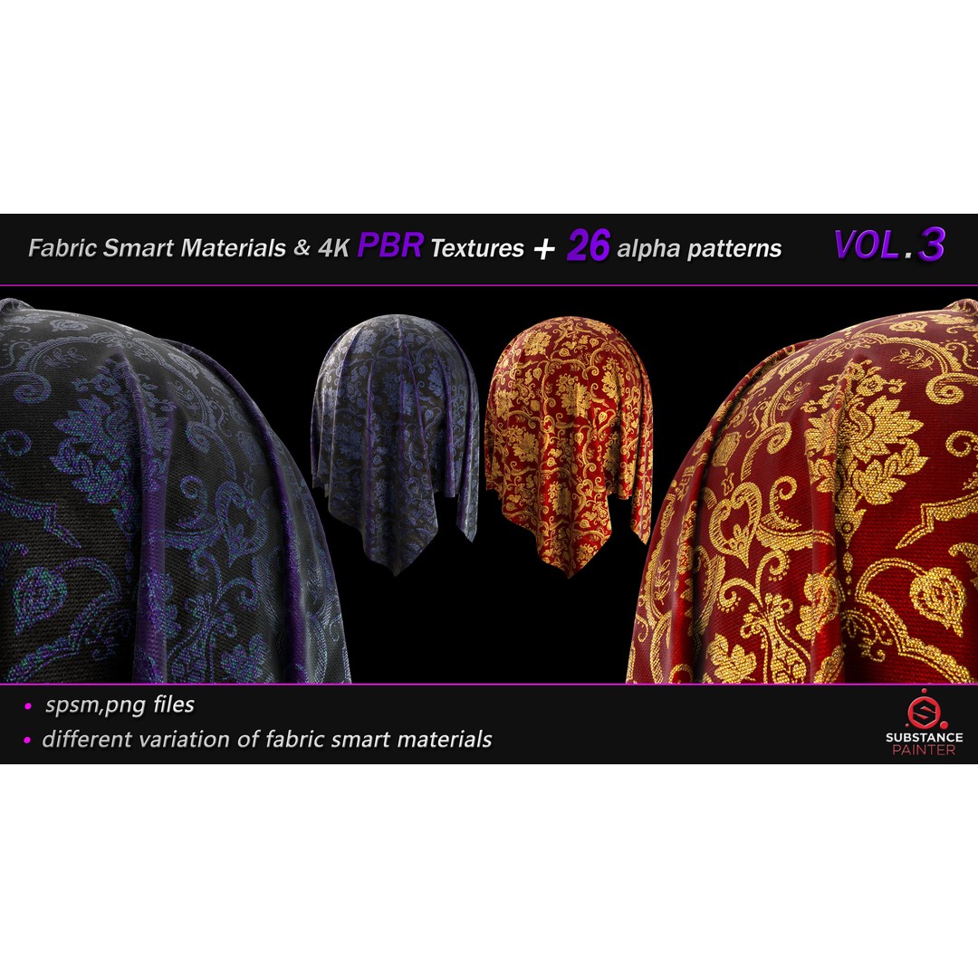 Fabric Smart Material Bundle 3D Model – 50 High-Quality PBR Textures, PNG - View 3