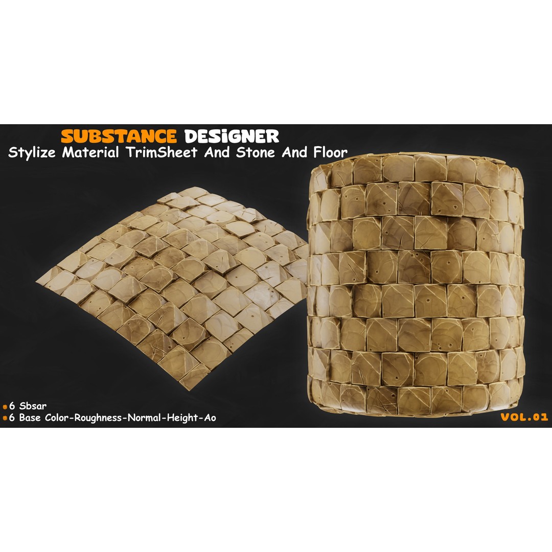 Stylized Stone Floor and Trim Sheet 3D Model – PBR Textures, PNG 4K - View 6