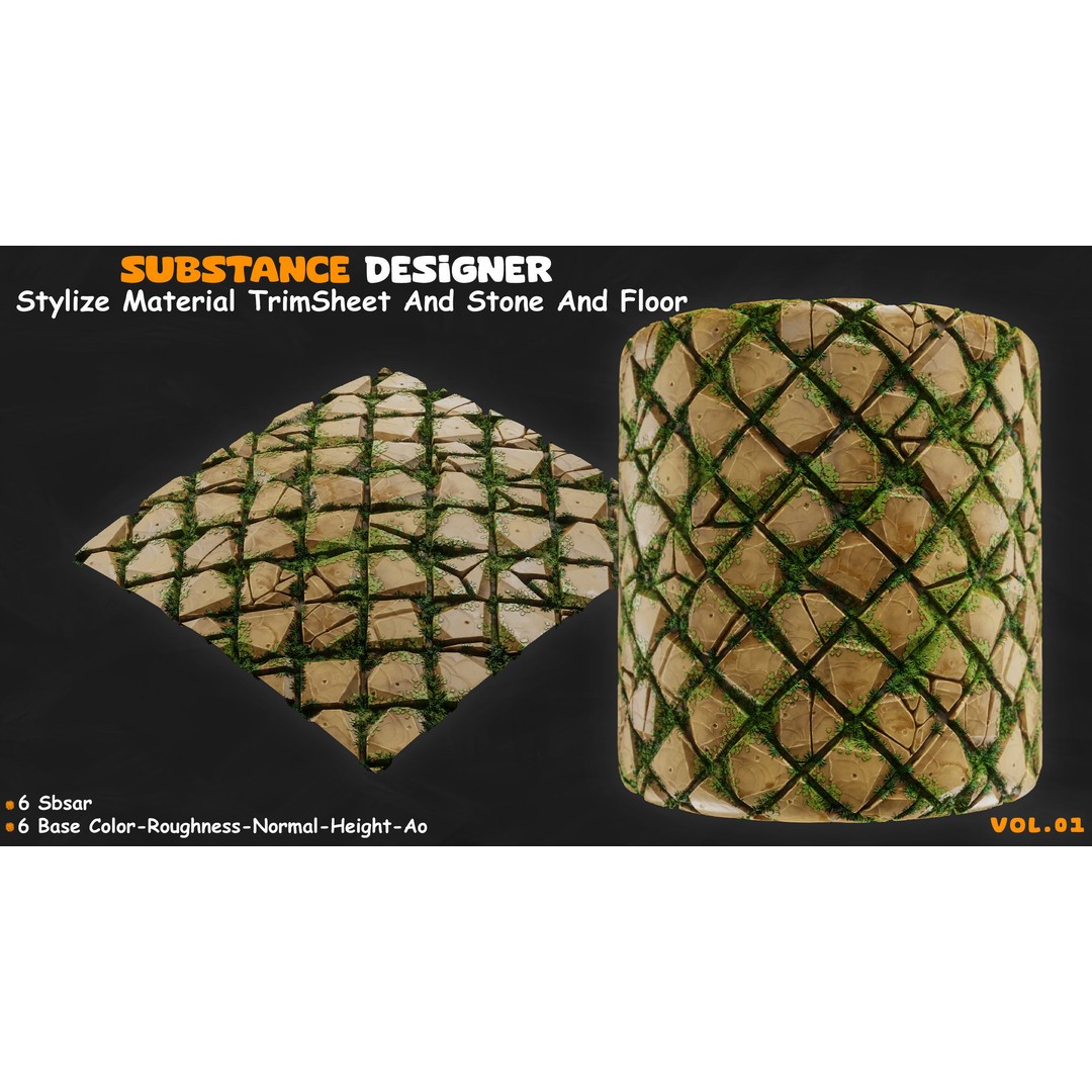 Stylized Stone Floor and Trim Sheet 3D Model – PBR Textures, PNG 4K - View 8