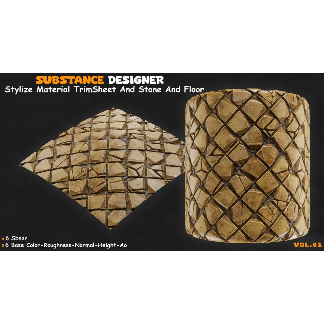 Stylized Stone Floor and Trim Sheet 3D Model – PBR Textures, PNG 4K - View 9