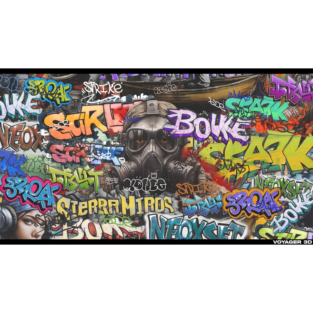 Graffiti Decal Pack 3D Model – Realistic Street Art Textures, PNG