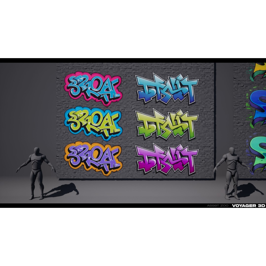 Graffiti Decal Pack 3D Model – Realistic Street Art Textures, PNG - View 7