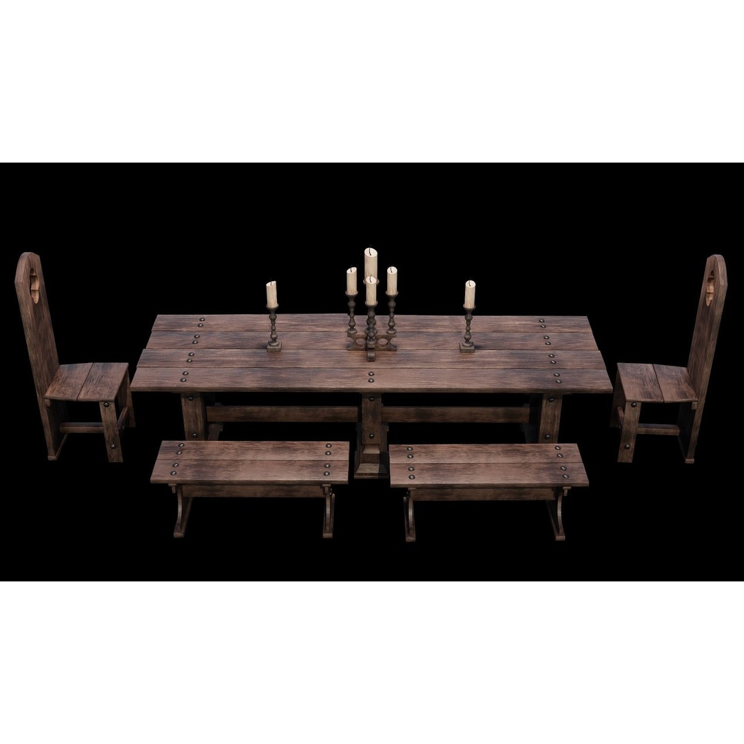 Wood Furniture 3D Model – PBR Low Poly Game Ready, FBX & OBJ - View 3