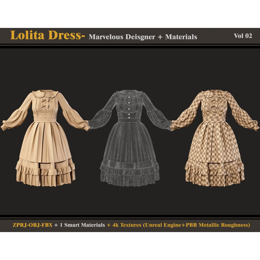 Lolita Dress 3D Model – Smart Material Textures, FBX & OBJ
