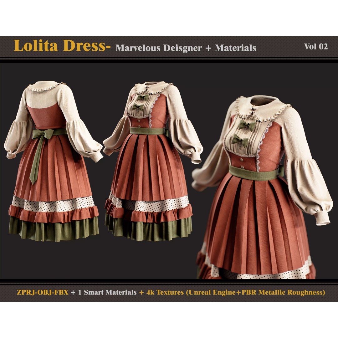Lolita Dress 3D Model – Smart Material Textures, FBX & OBJ - View 2