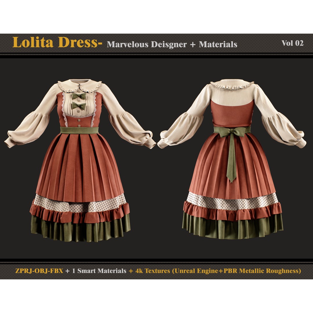 Lolita Dress 3D Model – Smart Material Textures, FBX & OBJ - View 3