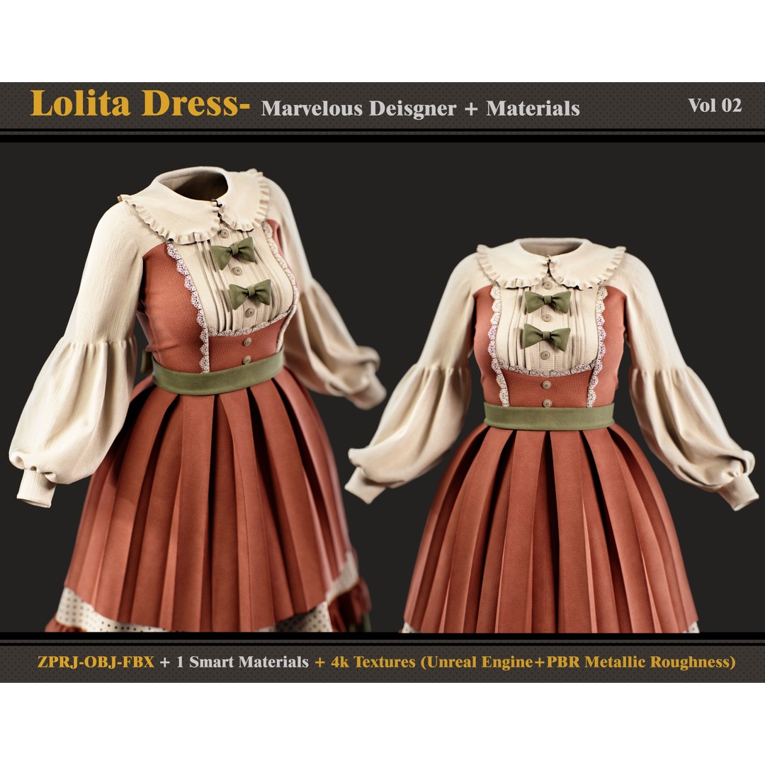 Lolita Dress 3D Model – Smart Material Textures, FBX & OBJ - View 4