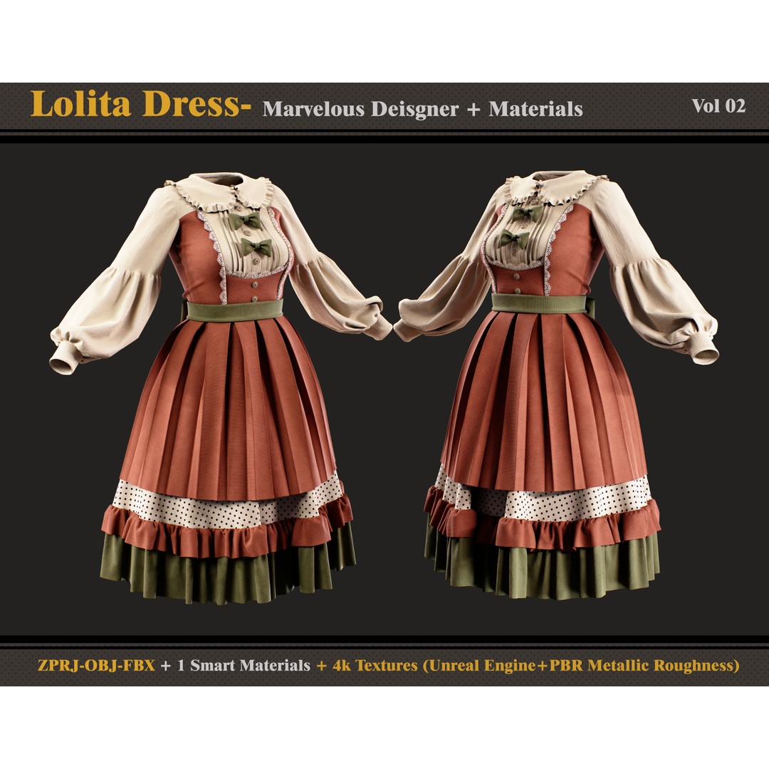 Lolita Dress 3D Model – Smart Material Textures, FBX & OBJ - View 5