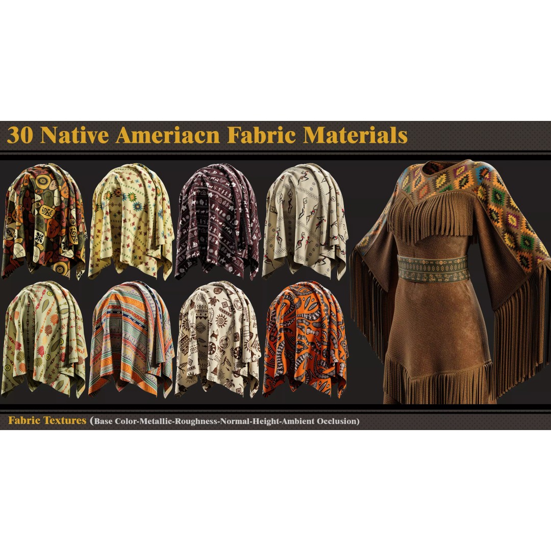 Native American Fabric Materials 3D Model – Textures Pack, PBR 4K - View 2