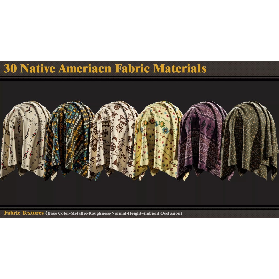 Native American Fabric Materials 3D Model – Textures Pack, PBR 4K - View 3