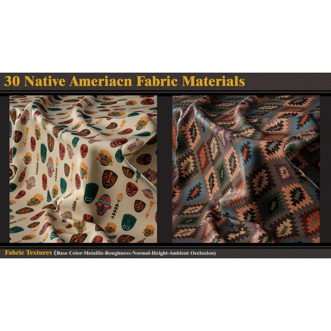 Native American Fabric Materials 3D Model – Textures Pack, PBR 4K - View 8