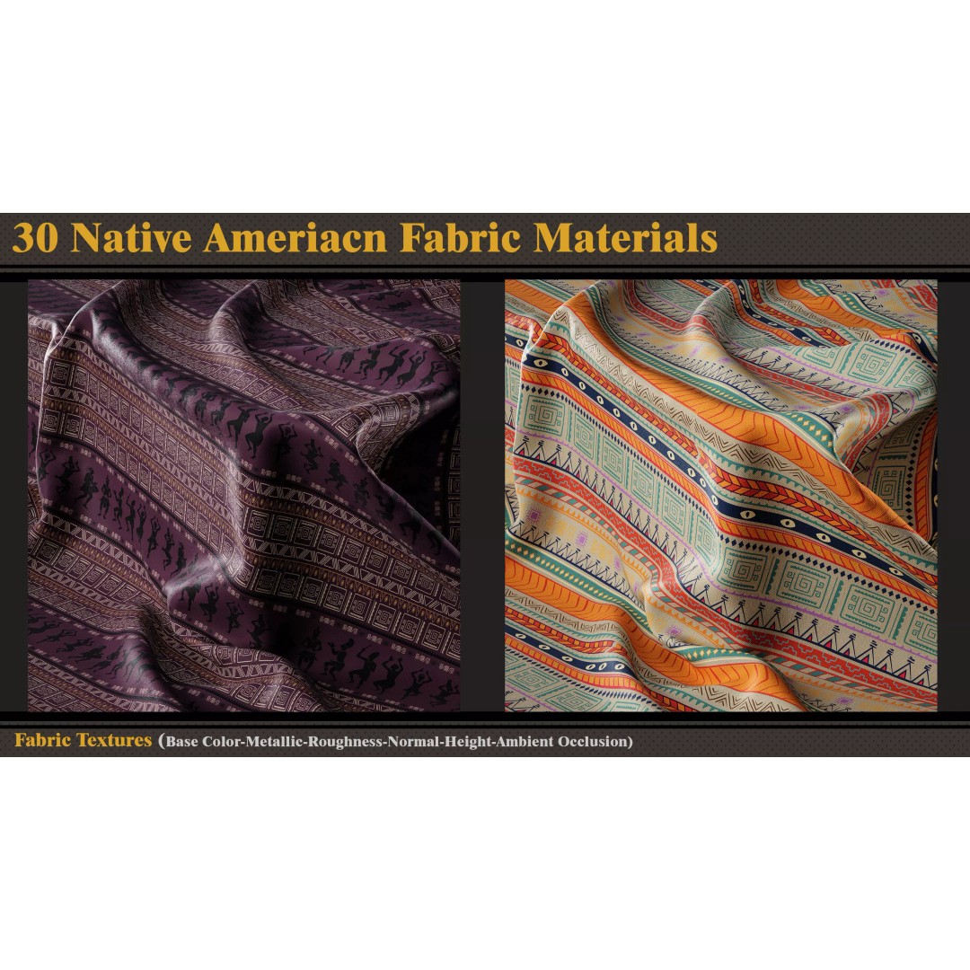 Native American Fabric Materials 3D Model – Textures Pack, PBR 4K - View 9