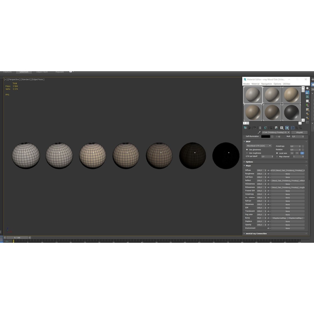 Oak Wood Material 3D Model – 7 Color Textures, PBR, FBX, OBJ