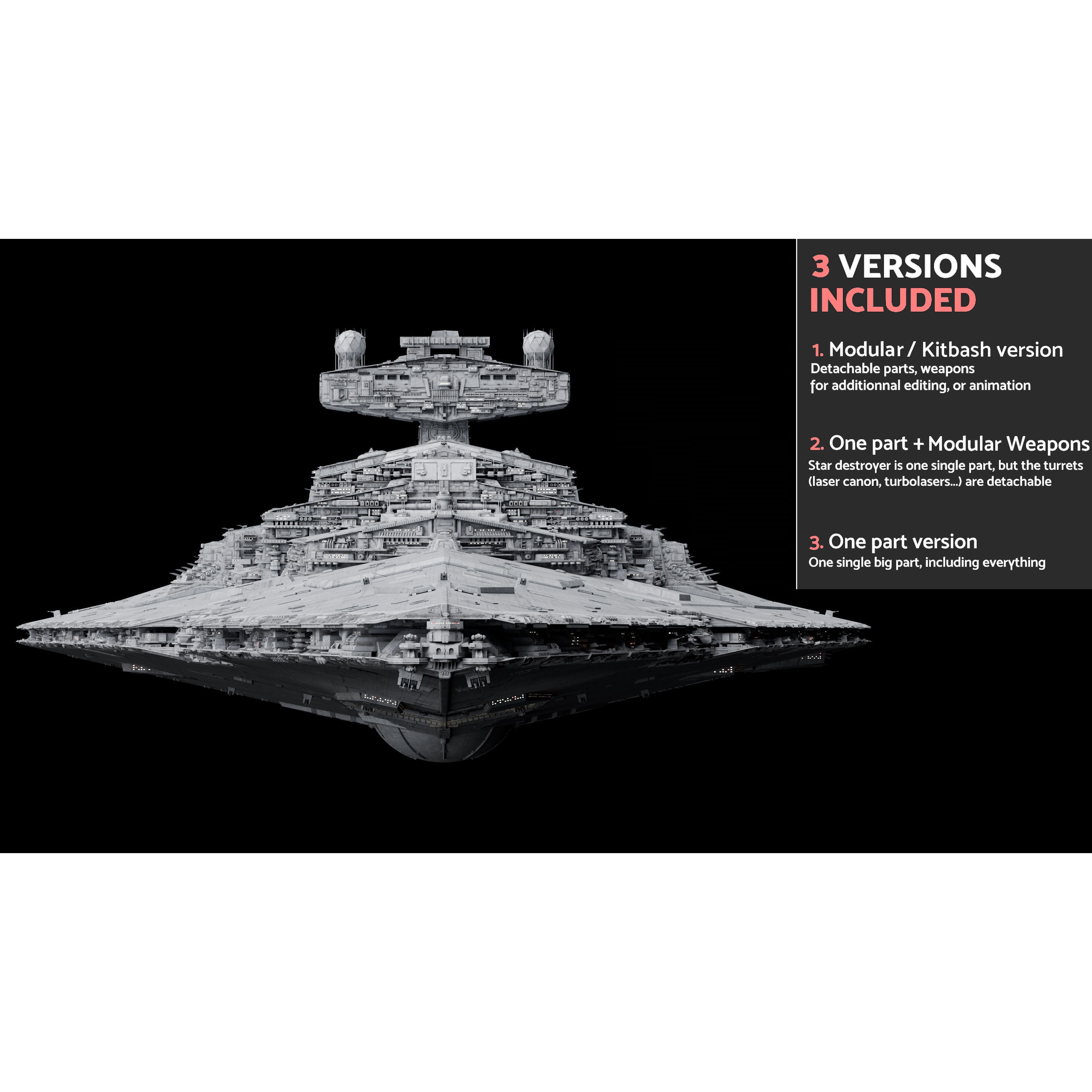 Imperial II-Class Star Destroyer - Game-Ready 3D Model - View 10