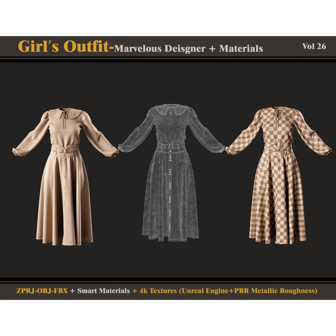 Girls Outfit 3D Model – Fashion Blouse and Skirt, FBX/OBJ