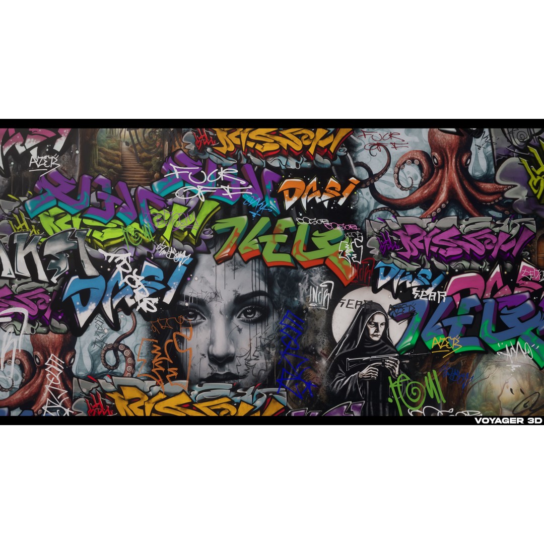 Graffiti 3D Model – Realistic Decal Pack with PBR Textures - View 3