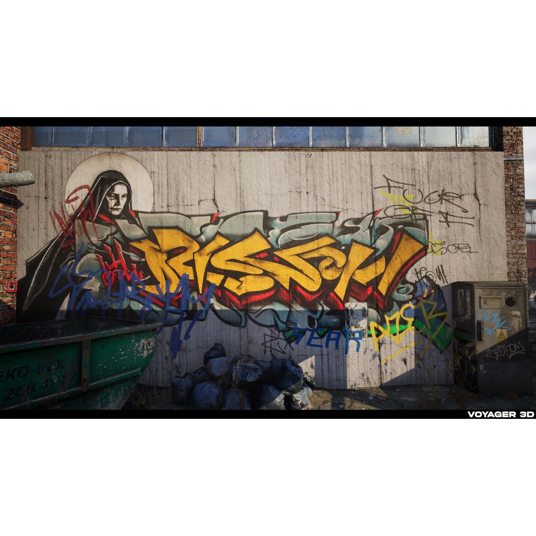 Graffiti 3D Model – Realistic Decal Pack with PBR Textures - View 4