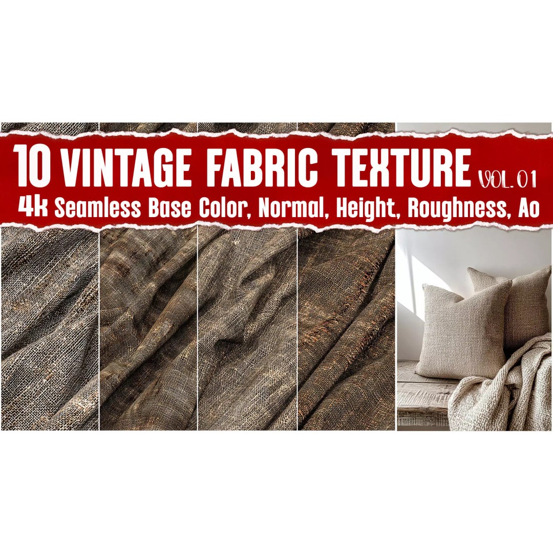 Vintage Hemp Textures 3D Model – 4K Seamless PBR Textures, PNG - View 2