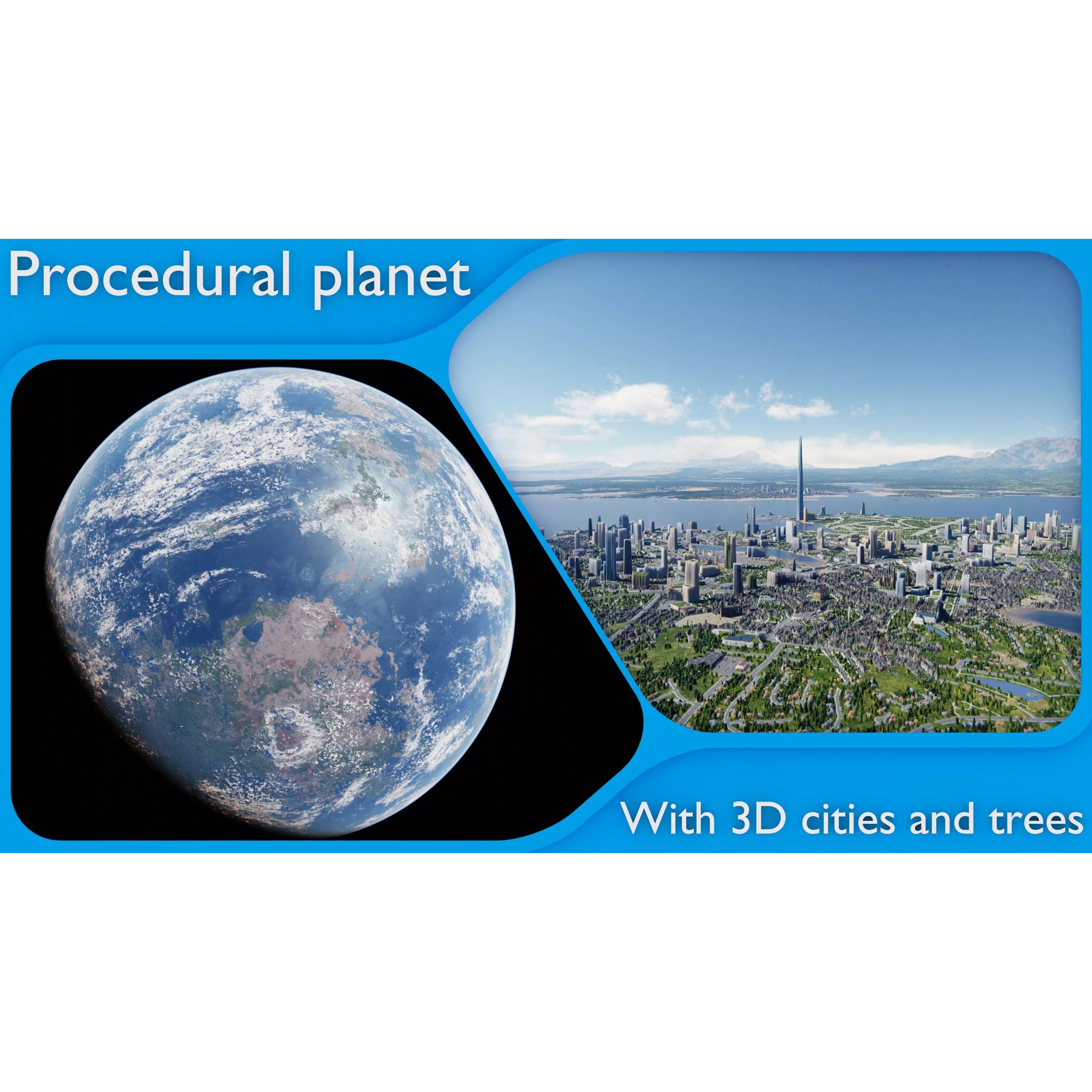 Large Scale Procedural Planet with 3D Cities - 3D Model - View 2