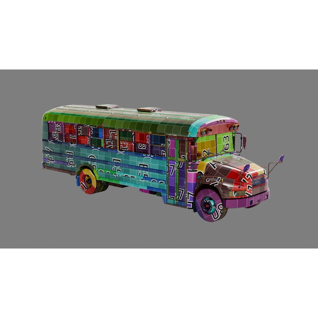 Low Poly School Bus 3D Model – Game Ready with 4K Textures, FBX - View 3