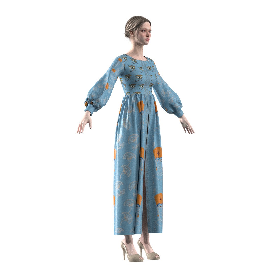 Egyptian Maxi Gown 3D Model – Clo3D Fashion Asset, FBX, OBJ