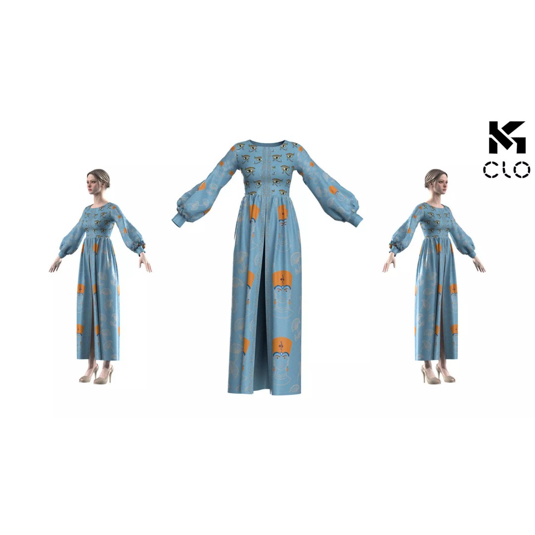Egyptian Maxi Gown 3D Model – Clo3D Fashion Asset, FBX, OBJ - View 2