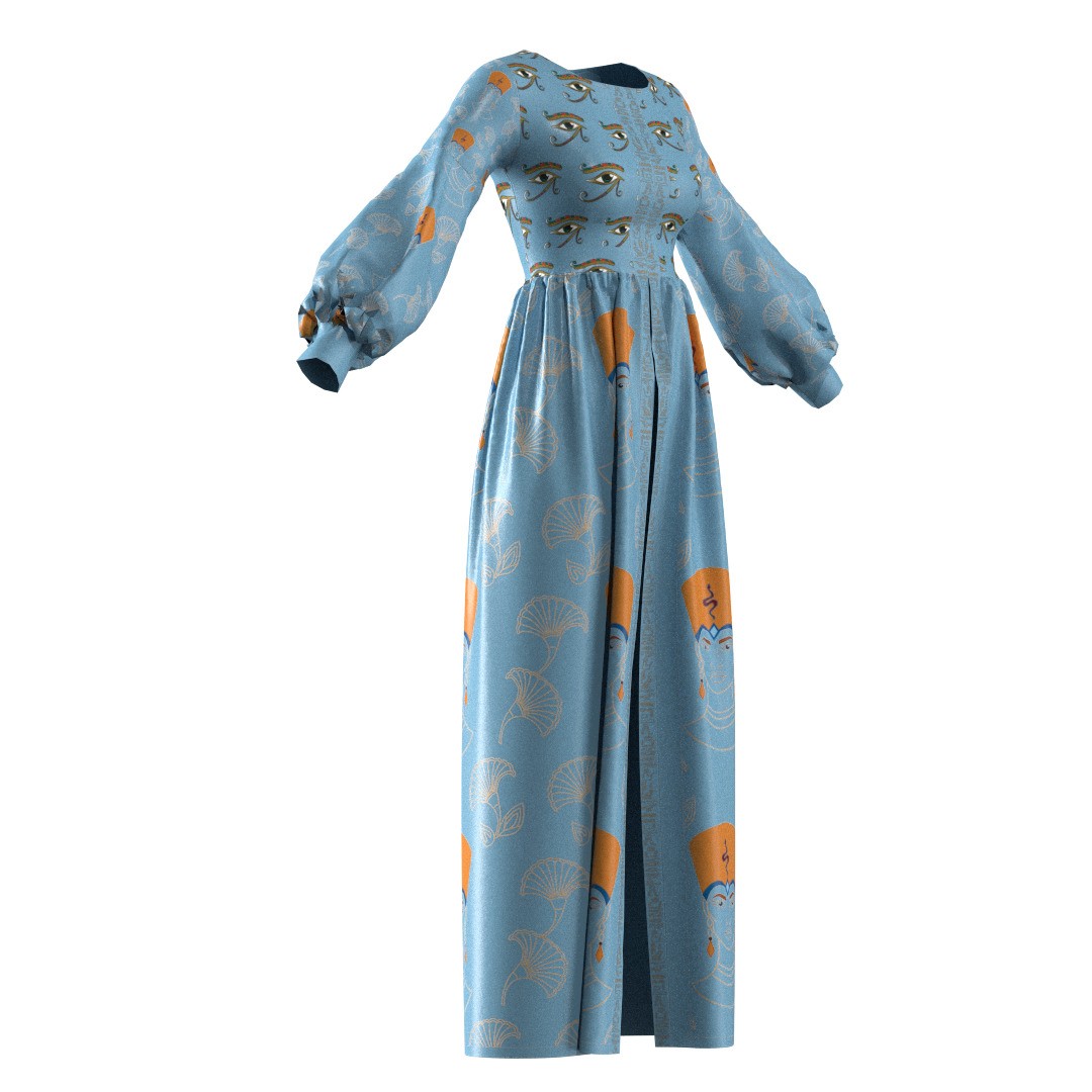 Egyptian Maxi Gown 3D Model – Clo3D Fashion Asset, FBX, OBJ - View 3