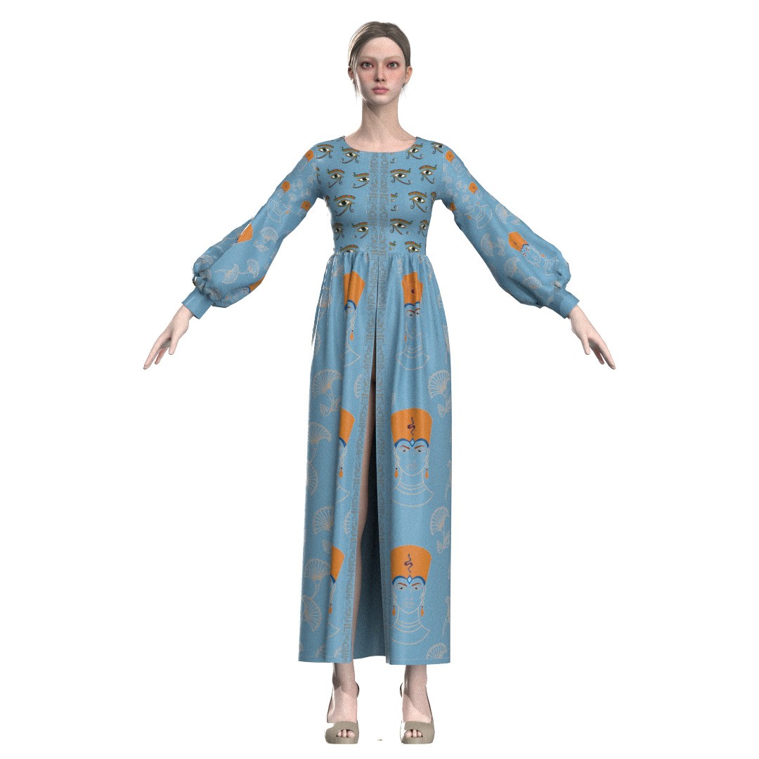 Egyptian Maxi Gown 3D Model – Clo3D Fashion Asset, FBX, OBJ - View 5