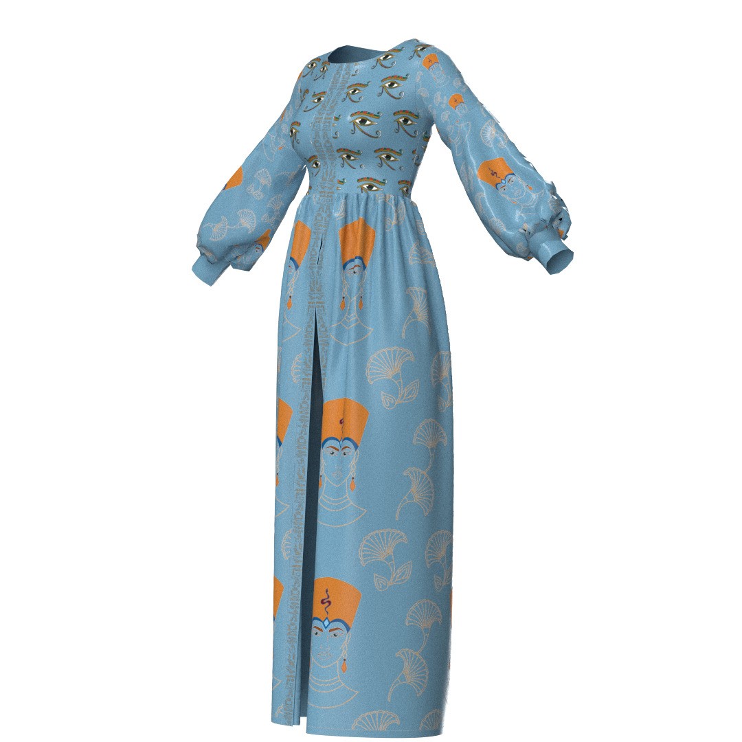 Egyptian Maxi Gown 3D Model – Clo3D Fashion Asset, FBX, OBJ - View 7