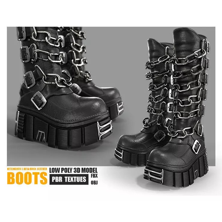 VETEMENTS X New Rock Leather Boots 3D Model – Low Poly PBR Textures, FBX, OBJ - View 2