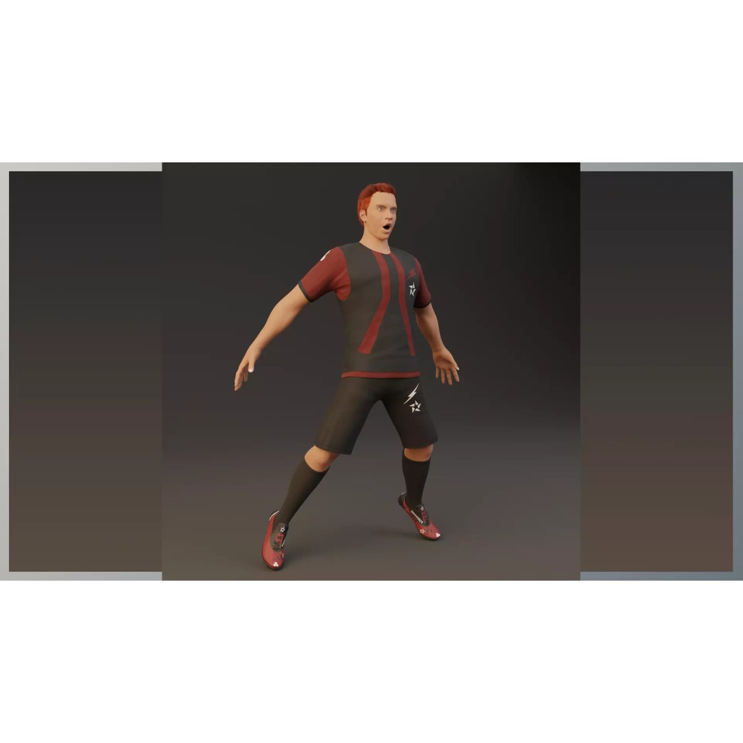 Football Player 3D Model – Low Poly Game Ready Character, FBX - View 2