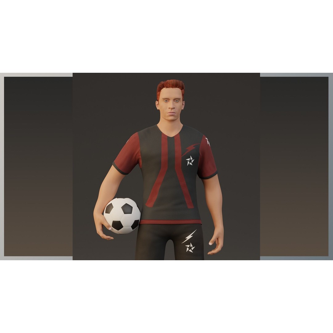 Football Player 3D Model – Low Poly Game Ready Character, FBX - View 3