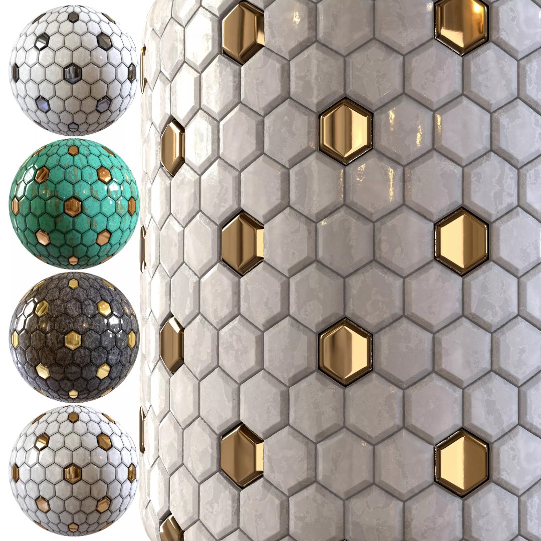 Steel and Marble Tile 3D Model – PBR Texture, 4 Colors, OBJ/MTL - View 2